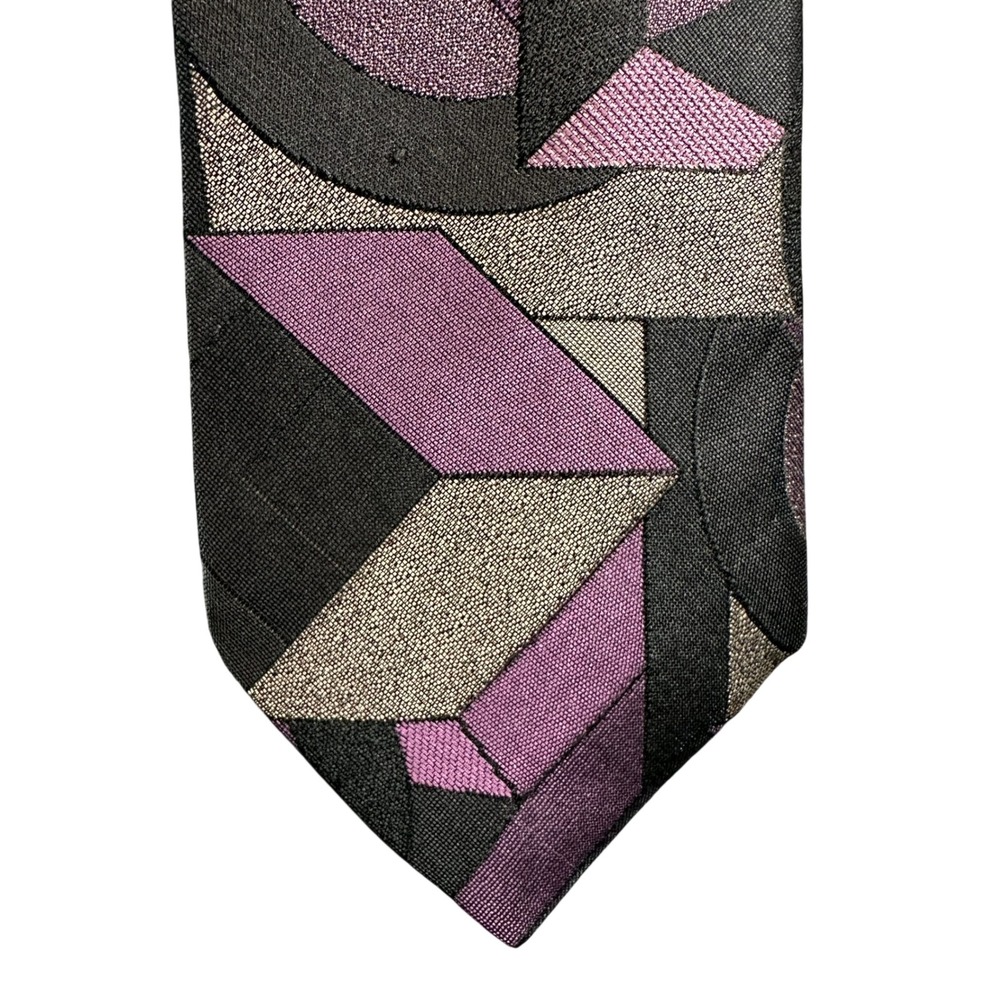 Editions by Van Heusen Mens Tie Purple Black Gold Geometric Abstract Silk Blend